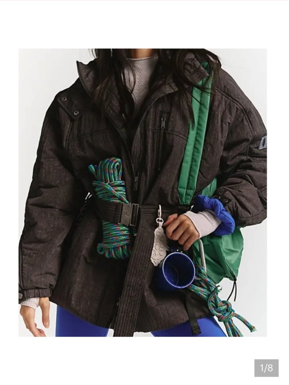 FP Movement by Free People Dark Brown Quilted Puffer Jacket with Green Strap